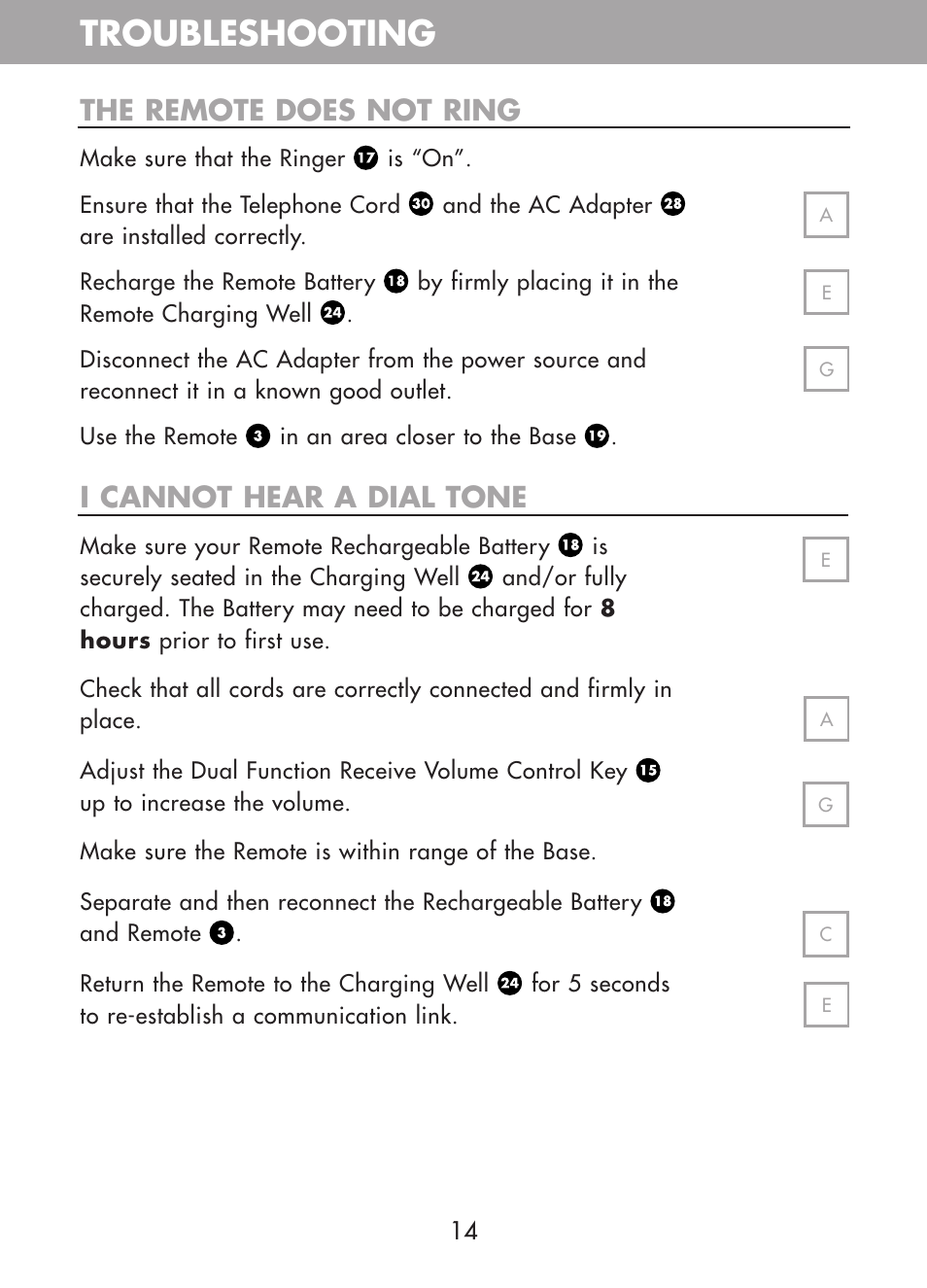 Troubleshooting, The remote does not ring, I cannot hear a dial tone | Plantronics CT10 User Manual | Page 19 / 136