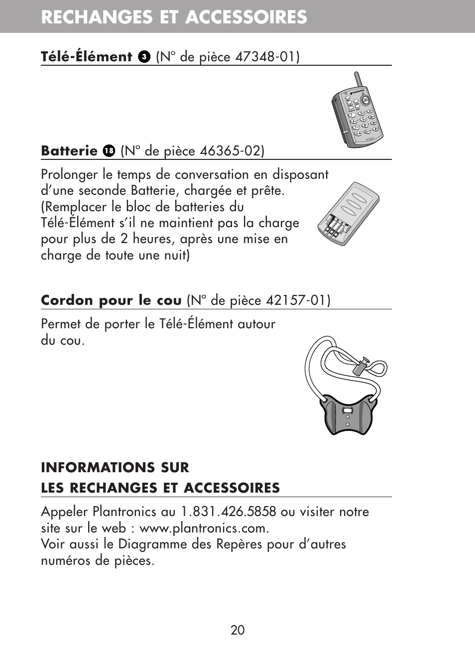 Rechanges et accessoires | Plantronics CT10 User Manual | Page 45 / 136