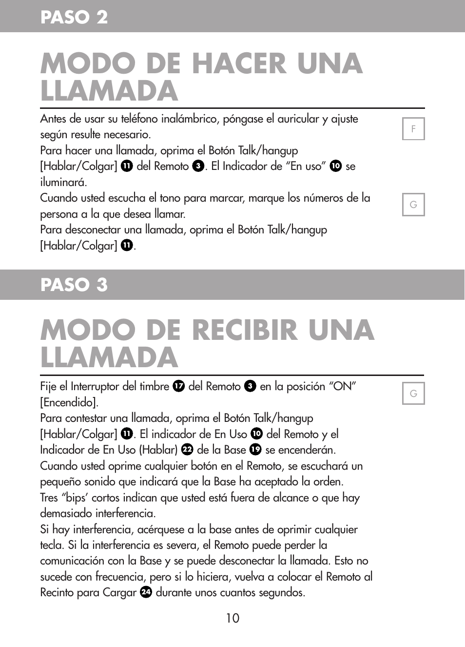 Modo de hacer una llamada, Modo de recibir una llamada, Paso 2 paso 3 | Plantronics CT10 User Manual | Page 55 / 136