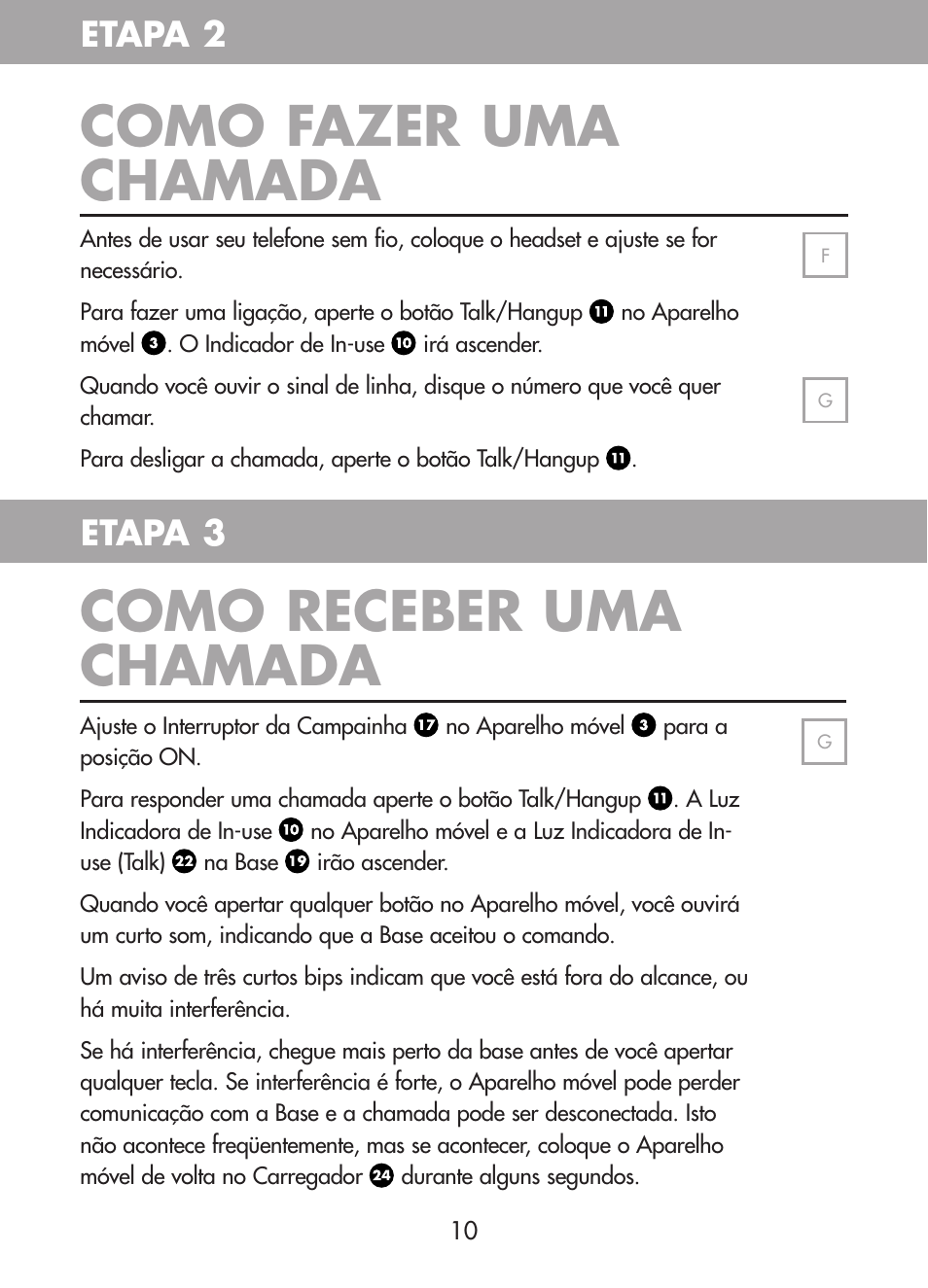 Como fazer uma chamada, Como receber uma chamada, Etapa 2 etapa 3 | Plantronics CT10 User Manual | Page 73 / 136