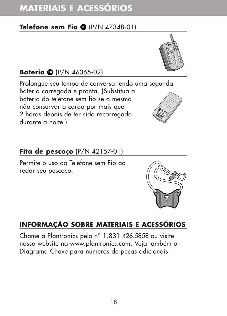 Materiais e acessórios | Plantronics CT10 User Manual | Page 81 / 136