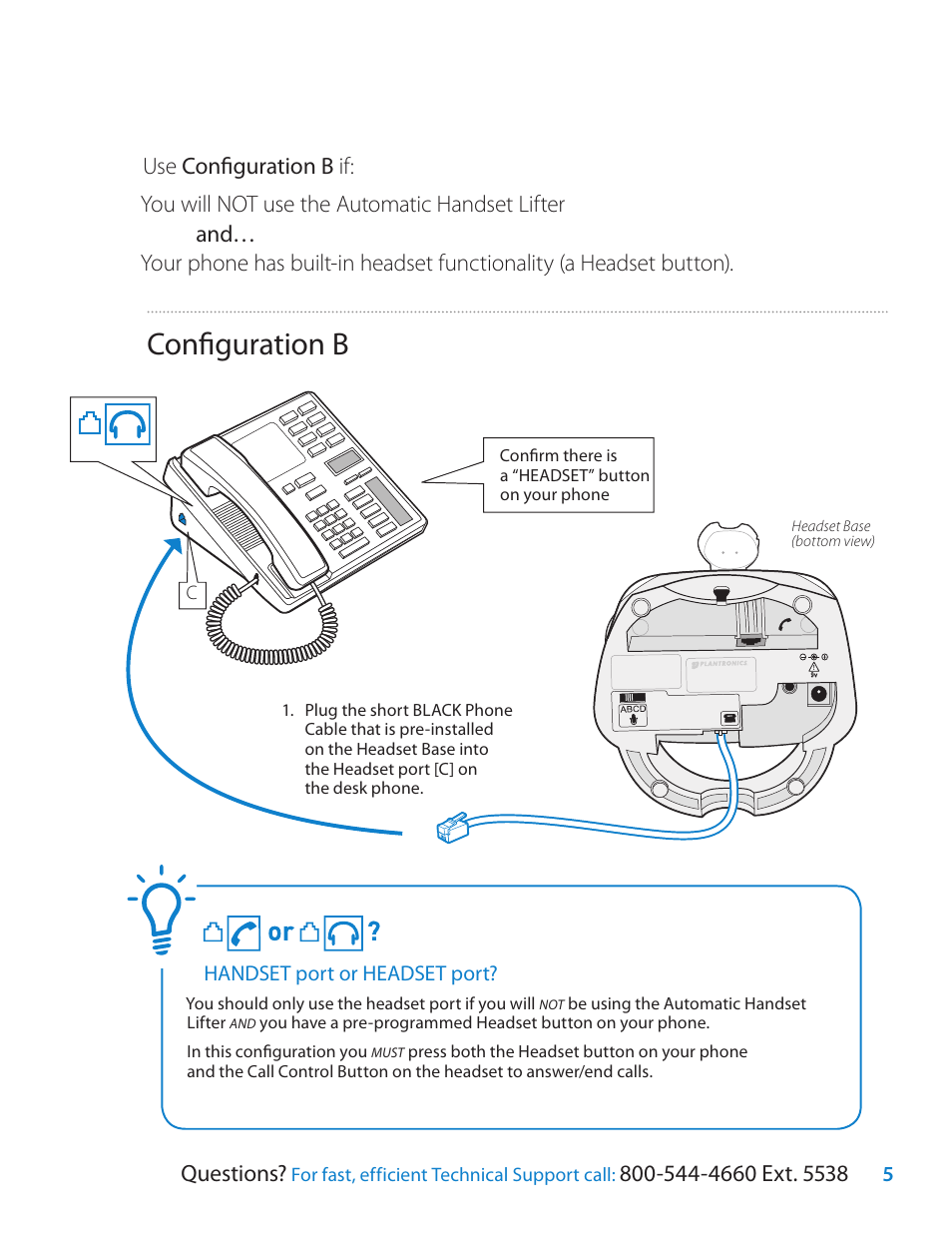 Confi guration b, Questions | Plantronics CS55 Series User Manual | Page 5 / 16