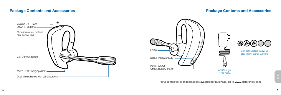 Package contents and accessories | Plantronics Voyager User Manual | Page 3 / 10