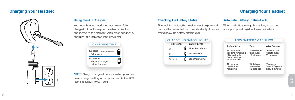 Charging your headset | Plantronics Voyager User Manual | Page 4 / 10