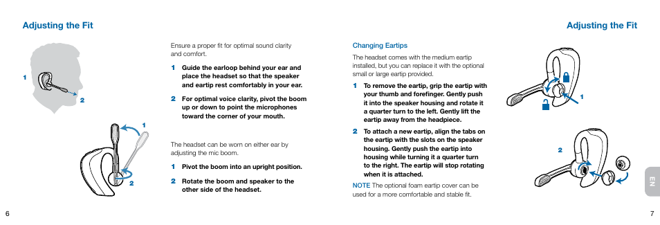 Adjusting the fit | Plantronics Voyager User Manual | Page 6 / 10