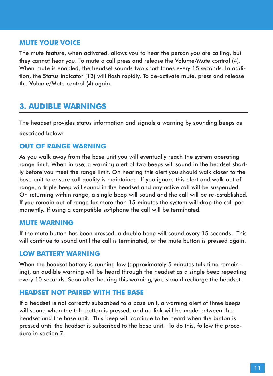 Audible warnings | Plantronics CS60 User Manual | Page 12 / 21