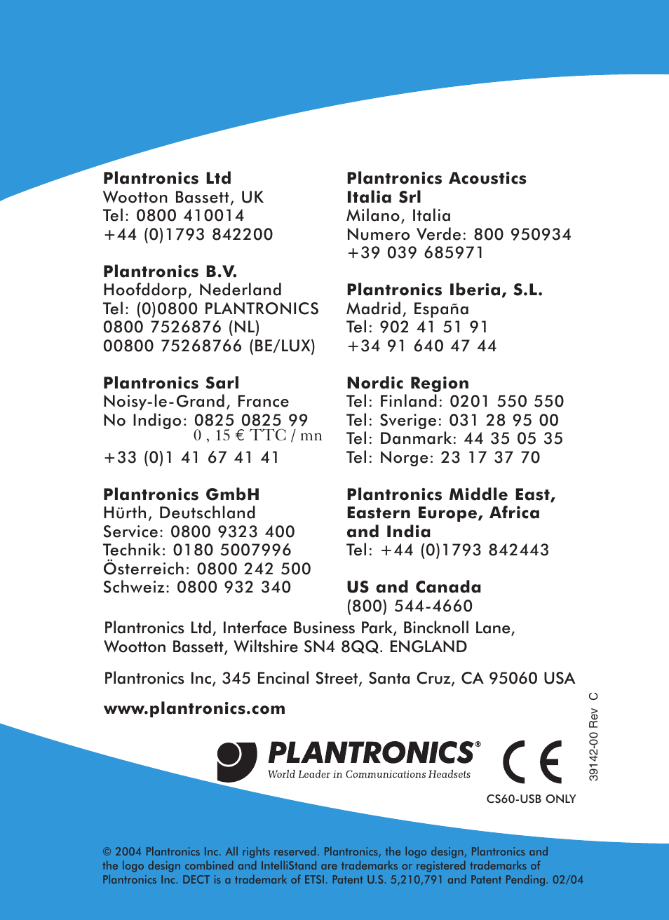 Plantronics CS60 User Manual | Page 21 / 21