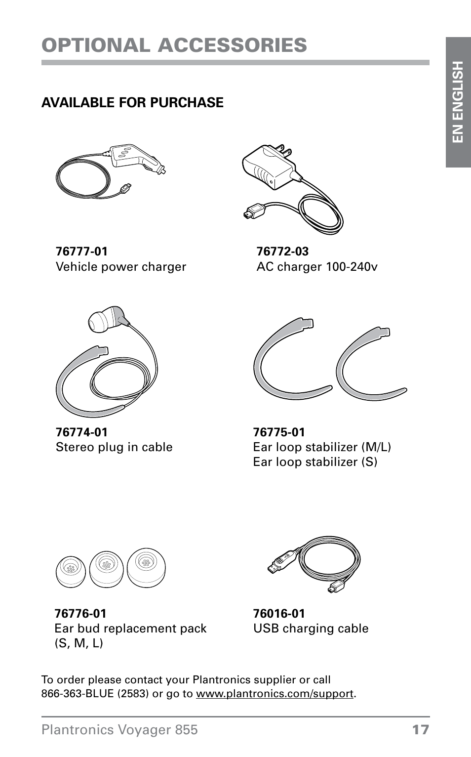 Optional accessories | Plantronics VOYAGER855 User Manual | Page 17 / 44