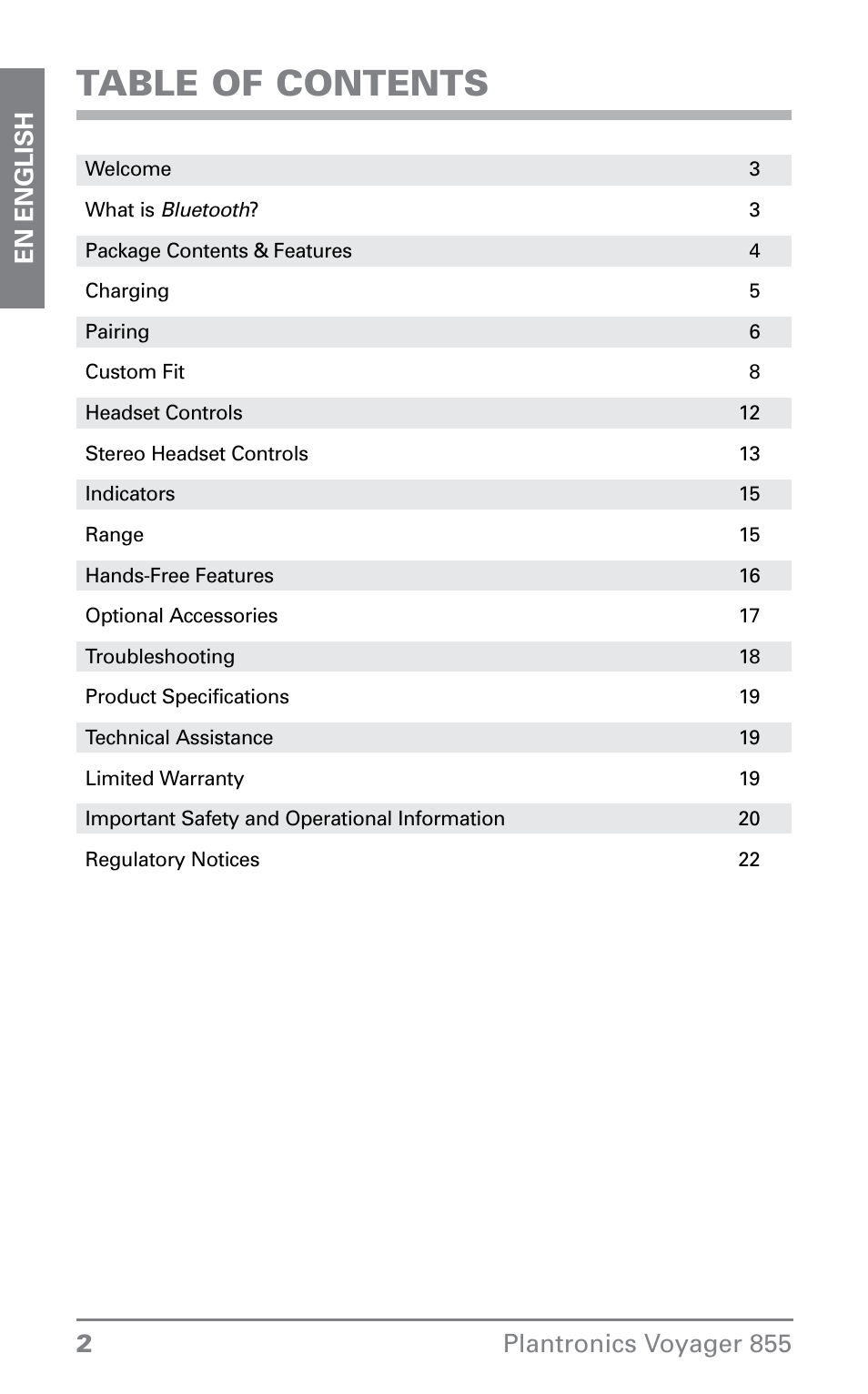 Plantronics VOYAGER855 User Manual | Page 2 / 44