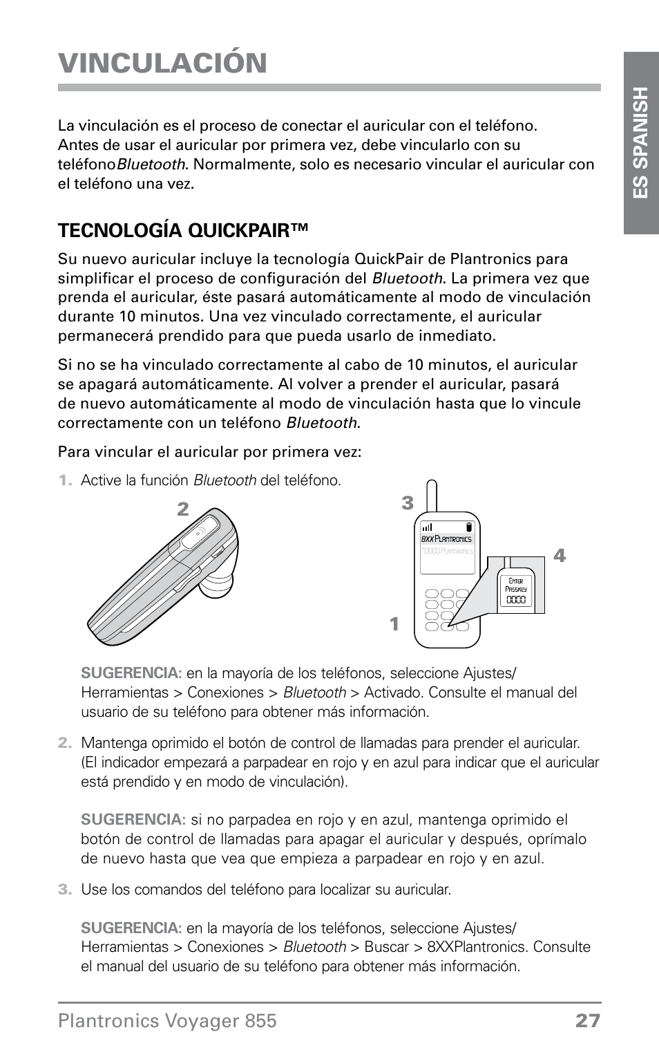 Vinculación | Plantronics VOYAGER855 User Manual | Page 27 / 44