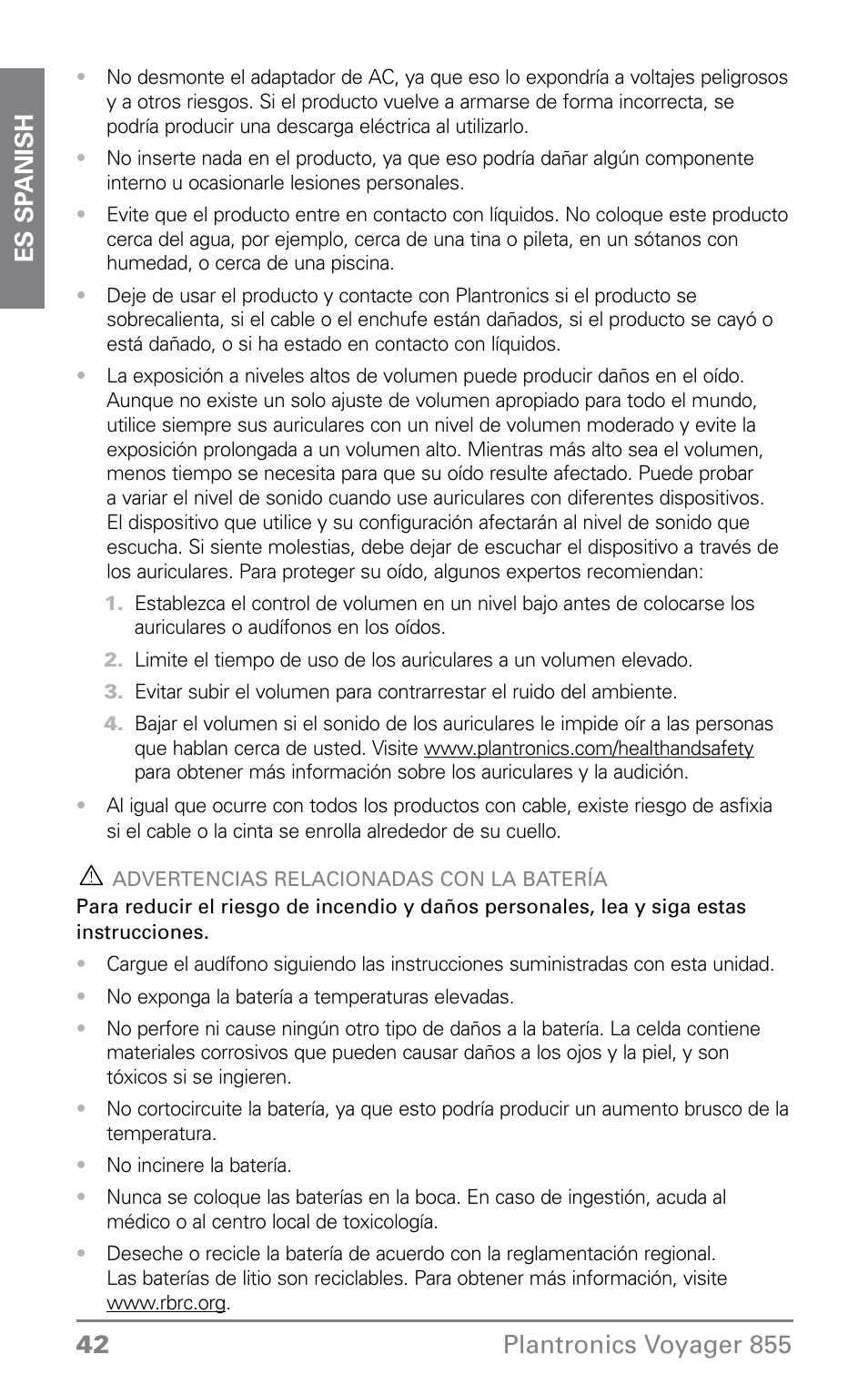 Plantronics VOYAGER855 User Manual | Page 42 / 44