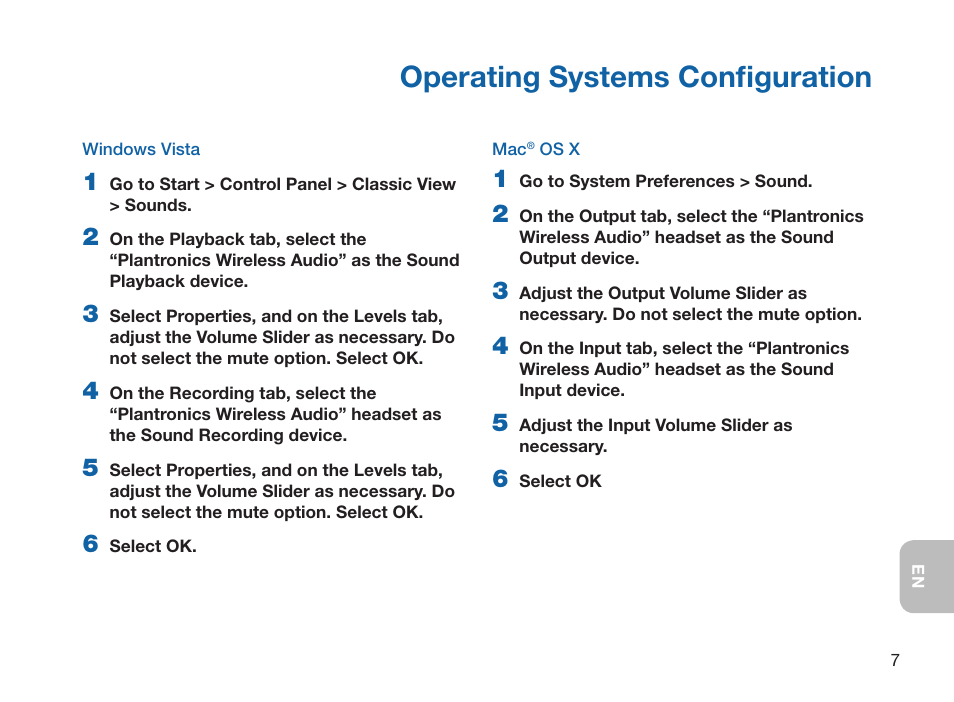 Operating systems configuration | Plantronics 995 User Manual | Page 11 / 19