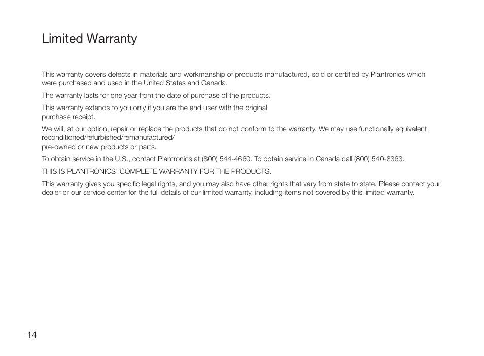 Limited warranty | Plantronics 995 User Manual | Page 18 / 19