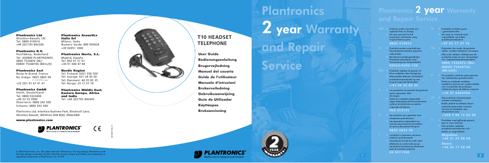 Plantronics T10 User Manual | 47 pages