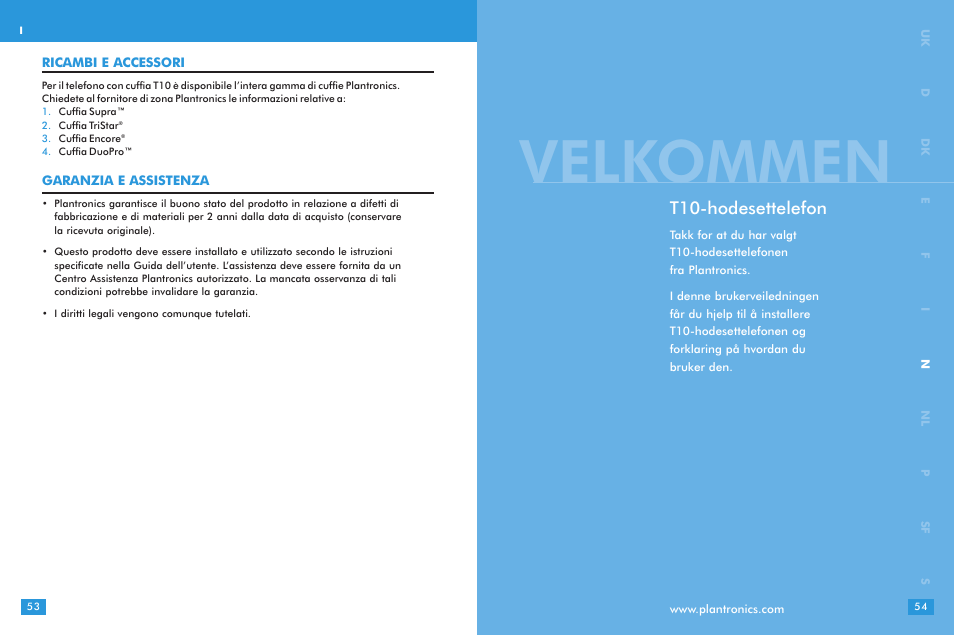 Velkommen, T10-hodesettelefon | Plantronics T10 User Manual | Page 27 / 47