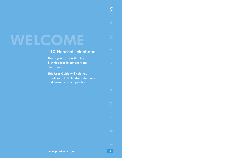 Welcome, T10 headset telephone | Plantronics T10 User Manual | Page 3 / 47