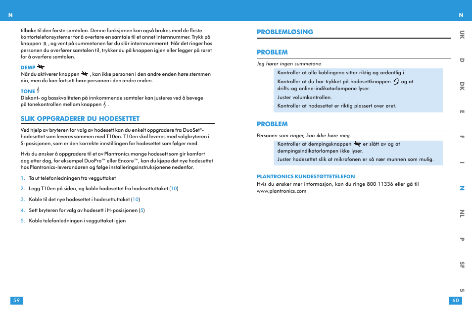 Problemløsing problem, Problem, Slik oppgraderer du hodesettet | Plantronics T10 User Manual | Page 30 / 47