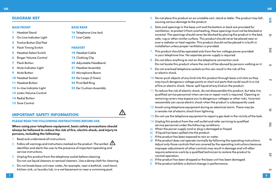 Important safety information, Diagram key | Plantronics T10 User Manual | Page 4 / 47