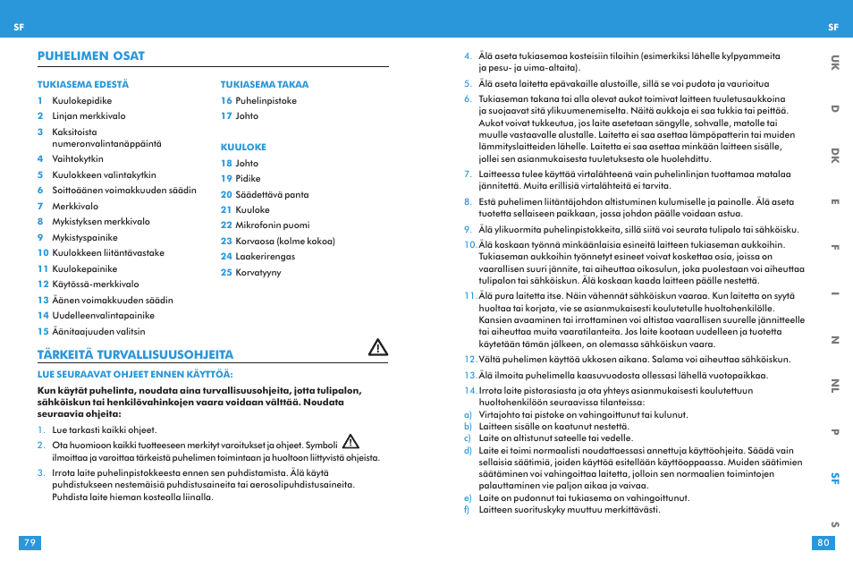 Tärkeitä turvallisuusohjeita, Puhelimen osat | Plantronics T10 User Manual | Page 40 / 47