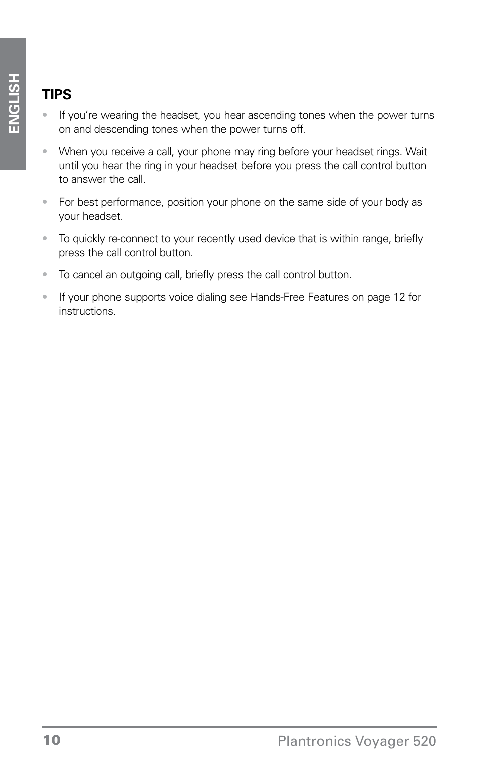 Plantronics Voyager 520 User Manual | Page 10 / 38