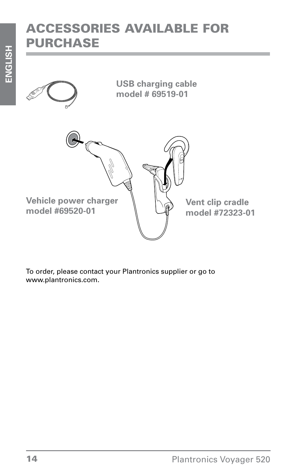 Accessories available for purchase | Plantronics Voyager 520 User Manual | Page 14 / 38