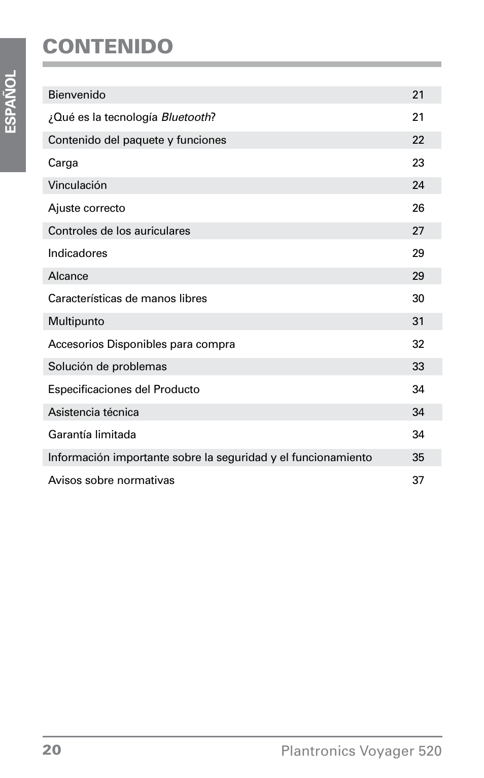 Plantronics Voyager 520 User Manual | Page 20 / 38