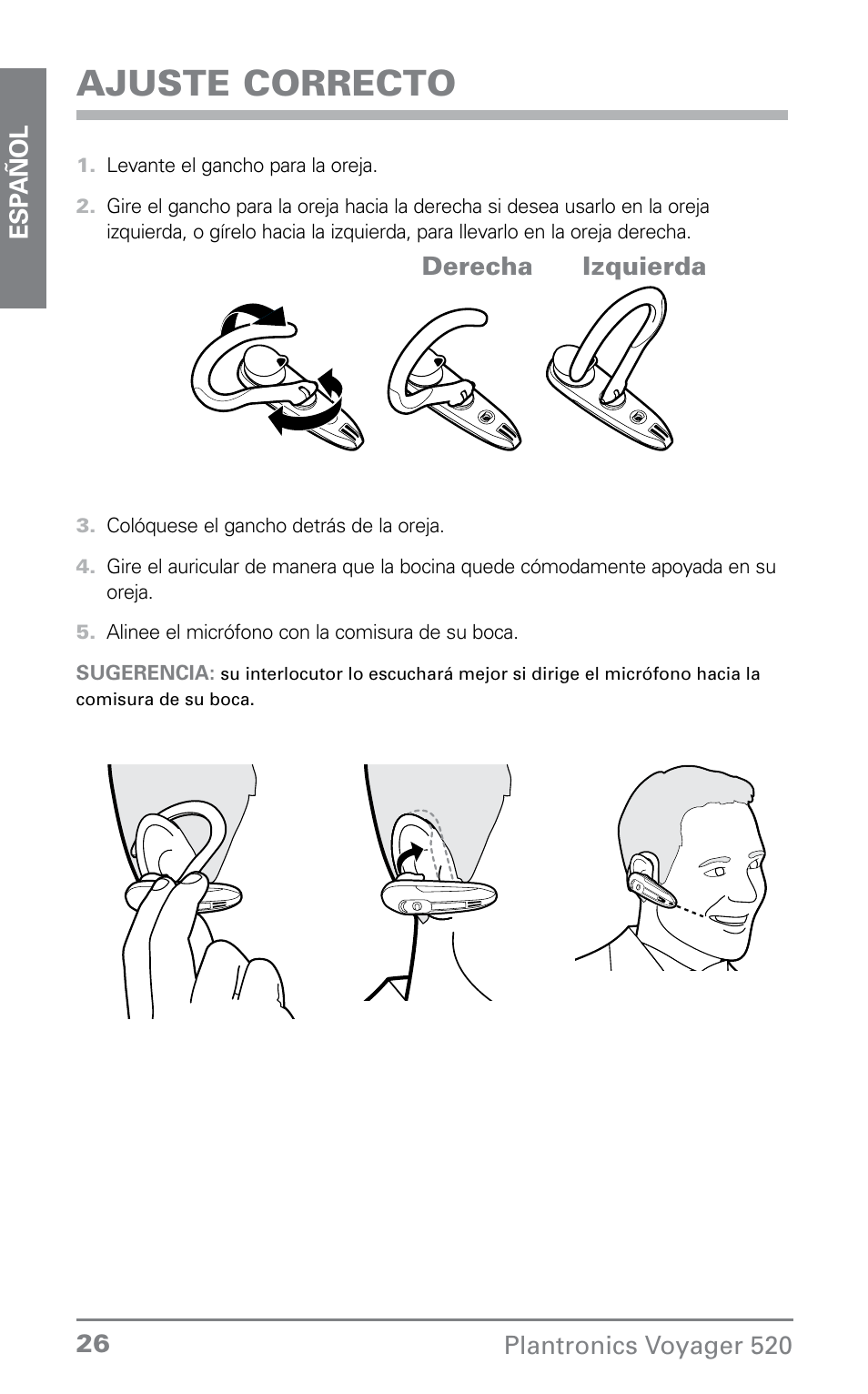 Ajuste correcto | Plantronics Voyager 520 User Manual | Page 26 / 38