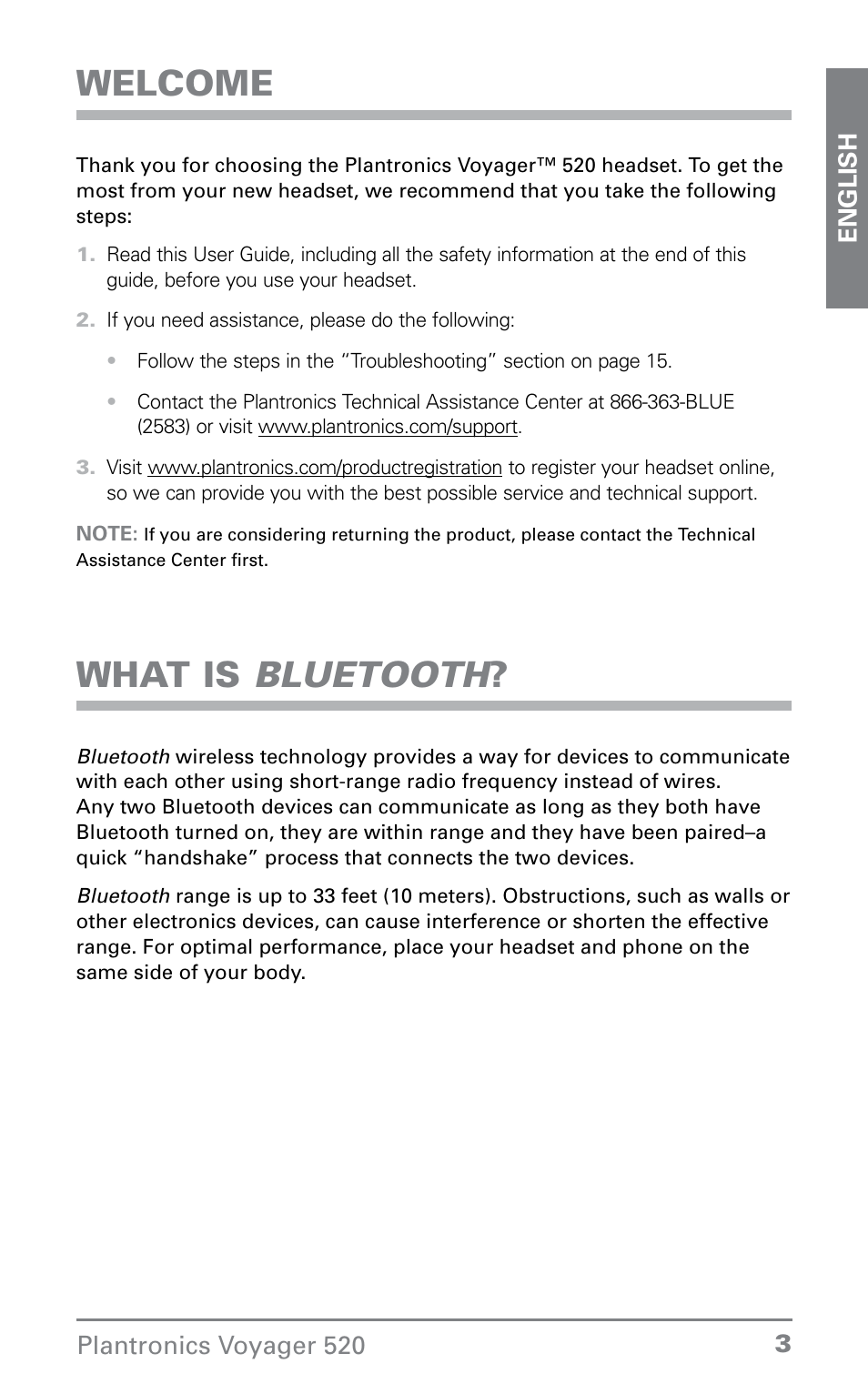 Welcome, What is bluetooth | Plantronics Voyager 520 User Manual | Page 3 / 38