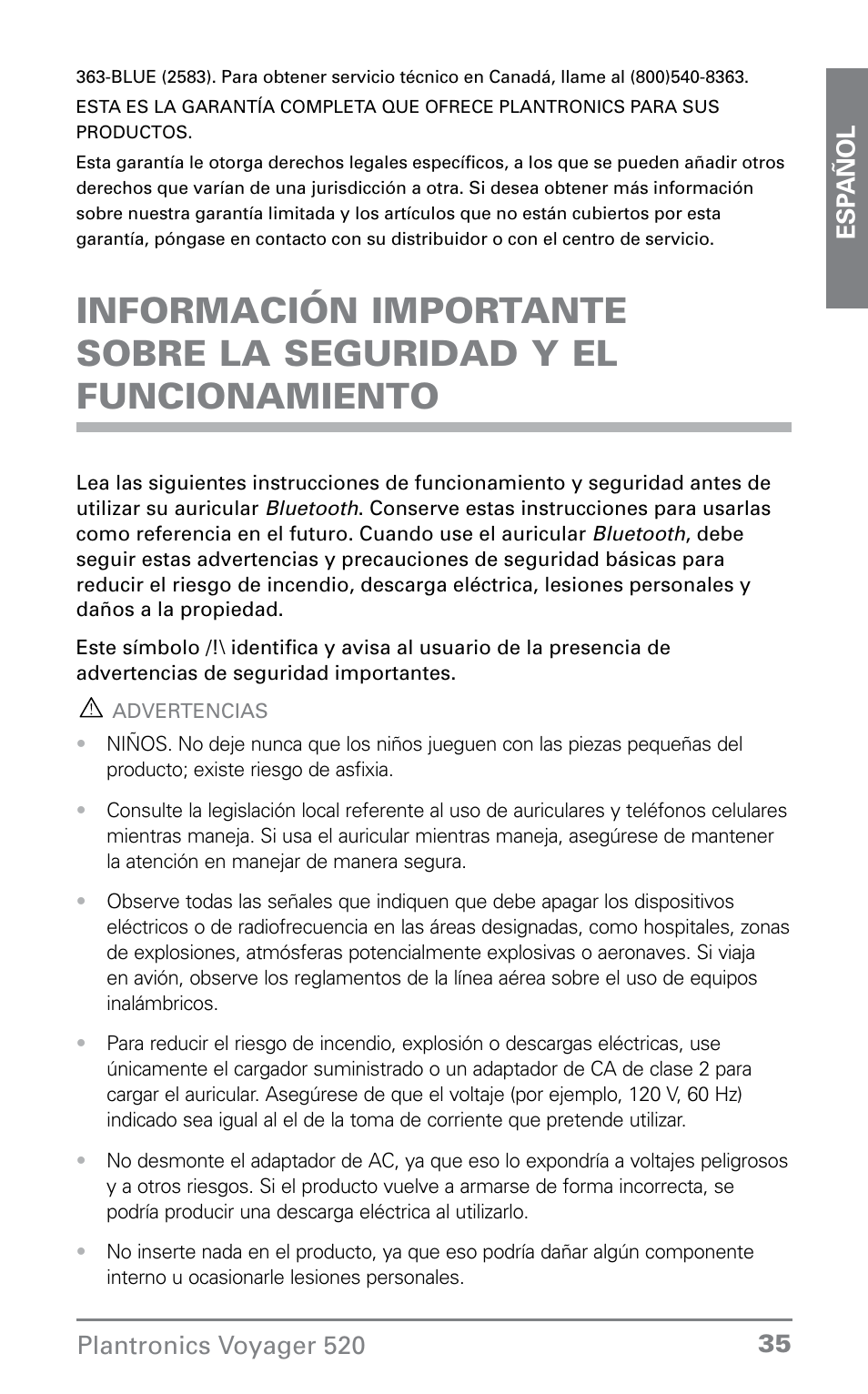 Plantronics Voyager 520 User Manual | Page 35 / 38