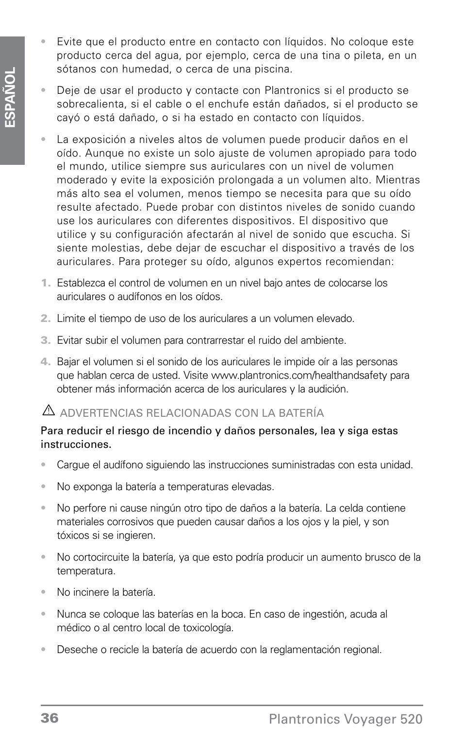 Plantronics Voyager 520 User Manual | Page 36 / 38