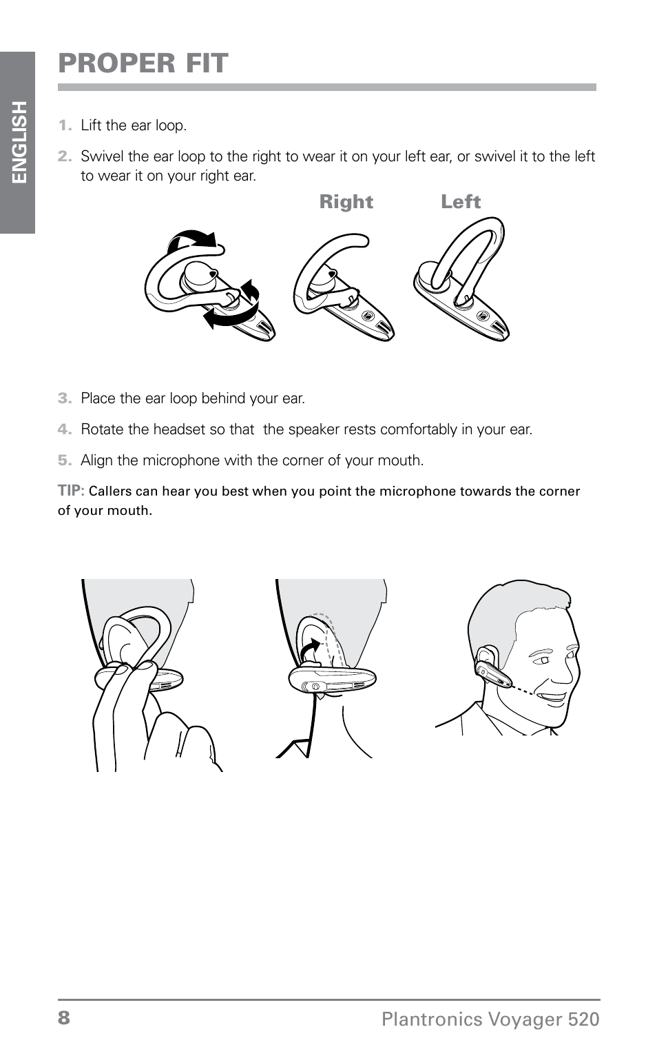 Proper fit | Plantronics Voyager 520 User Manual | Page 8 / 38