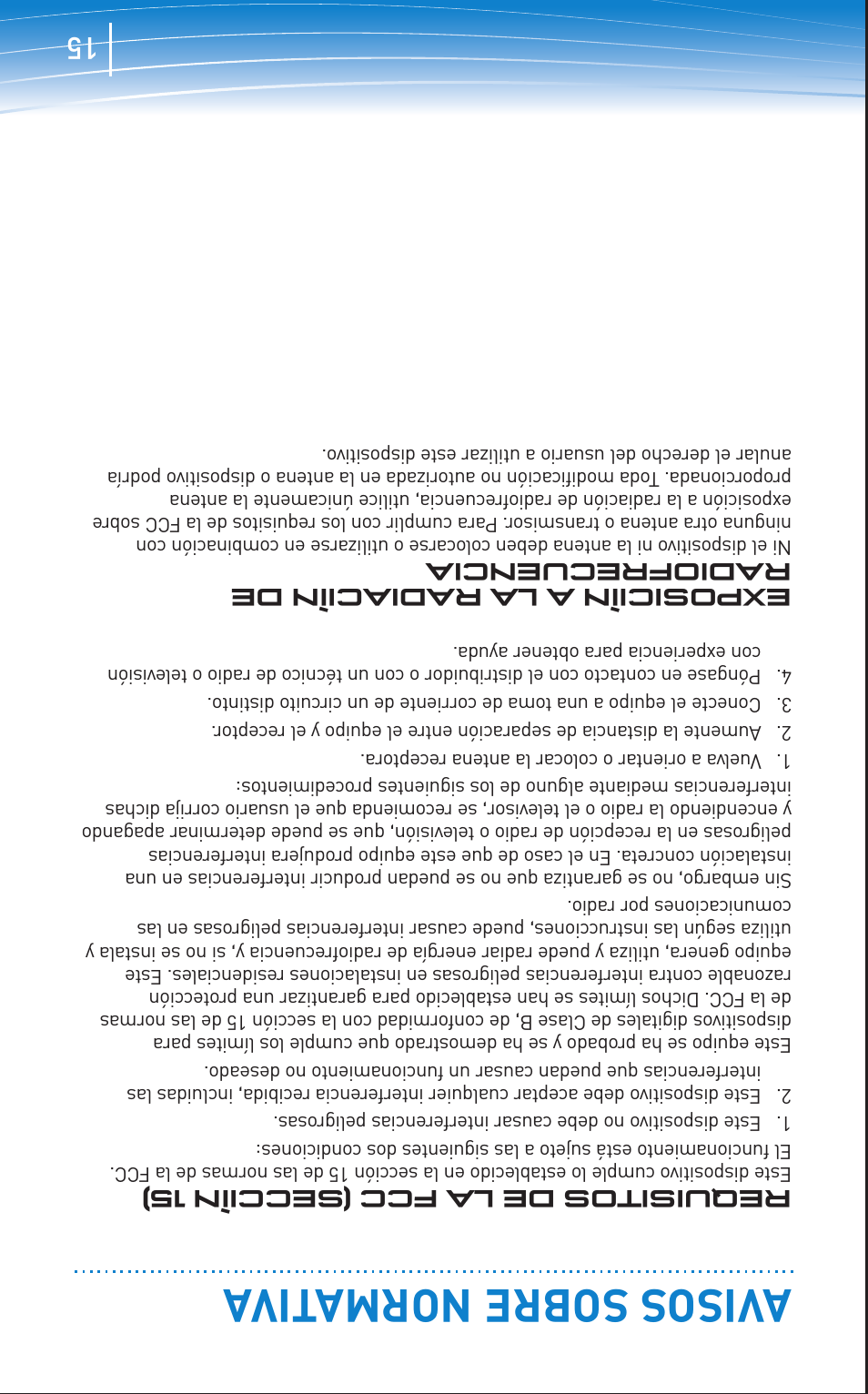 Avisos sobre norma tiva, Requisitos de la fcc (secciìn 15), Exposiciìn a la radiaciìn de radiofrecuencia | Plantronics Discovery 645 User Manual | Page 18 / 32