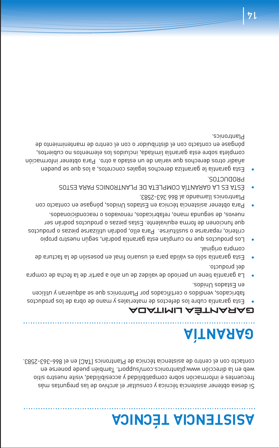 Asistencia técnica garantía, Garantèa limit ada | Plantronics Discovery 645 User Manual | Page 19 / 32