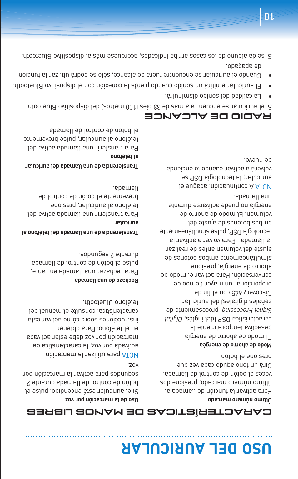 Uso del auricular, Características de manos libres, Radio de alcance | Plantronics Discovery 645 User Manual | Page 23 / 32