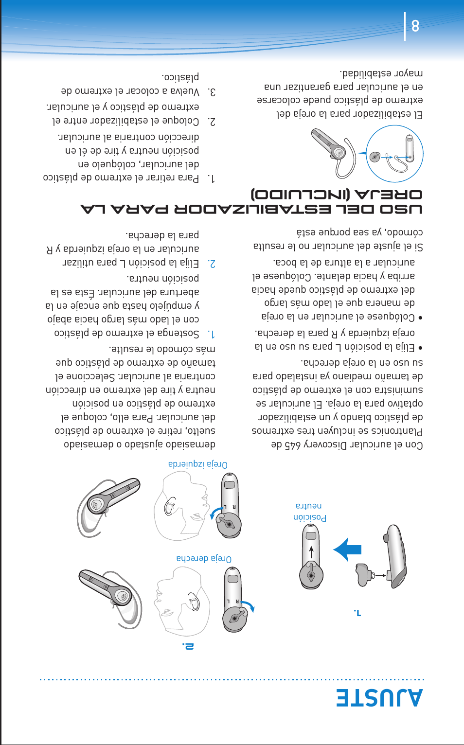 Ajuste, Uso del est abilizador para la oreja (incluido) | Plantronics Discovery 645 User Manual | Page 25 / 32