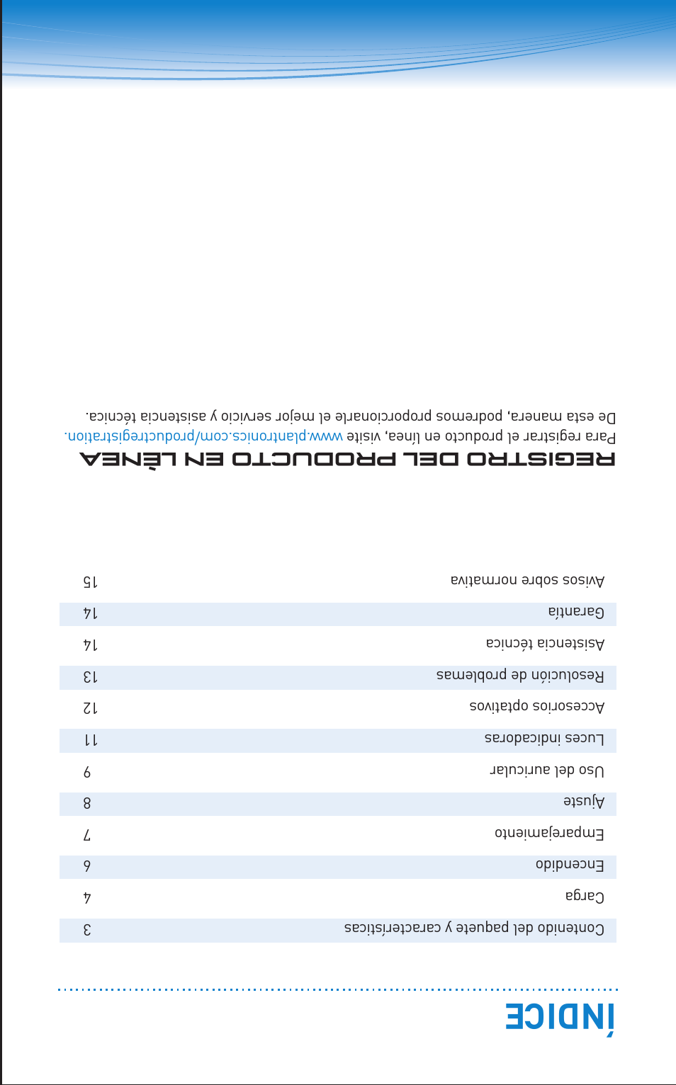 Índice, Registro del producto en lènea | Plantronics Discovery 645 User Manual | Page 31 / 32