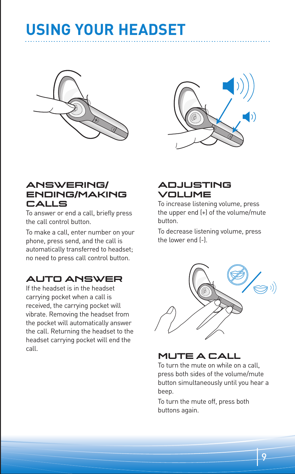 Using your headset | Plantronics Discovery 645 User Manual | Page 9 / 32