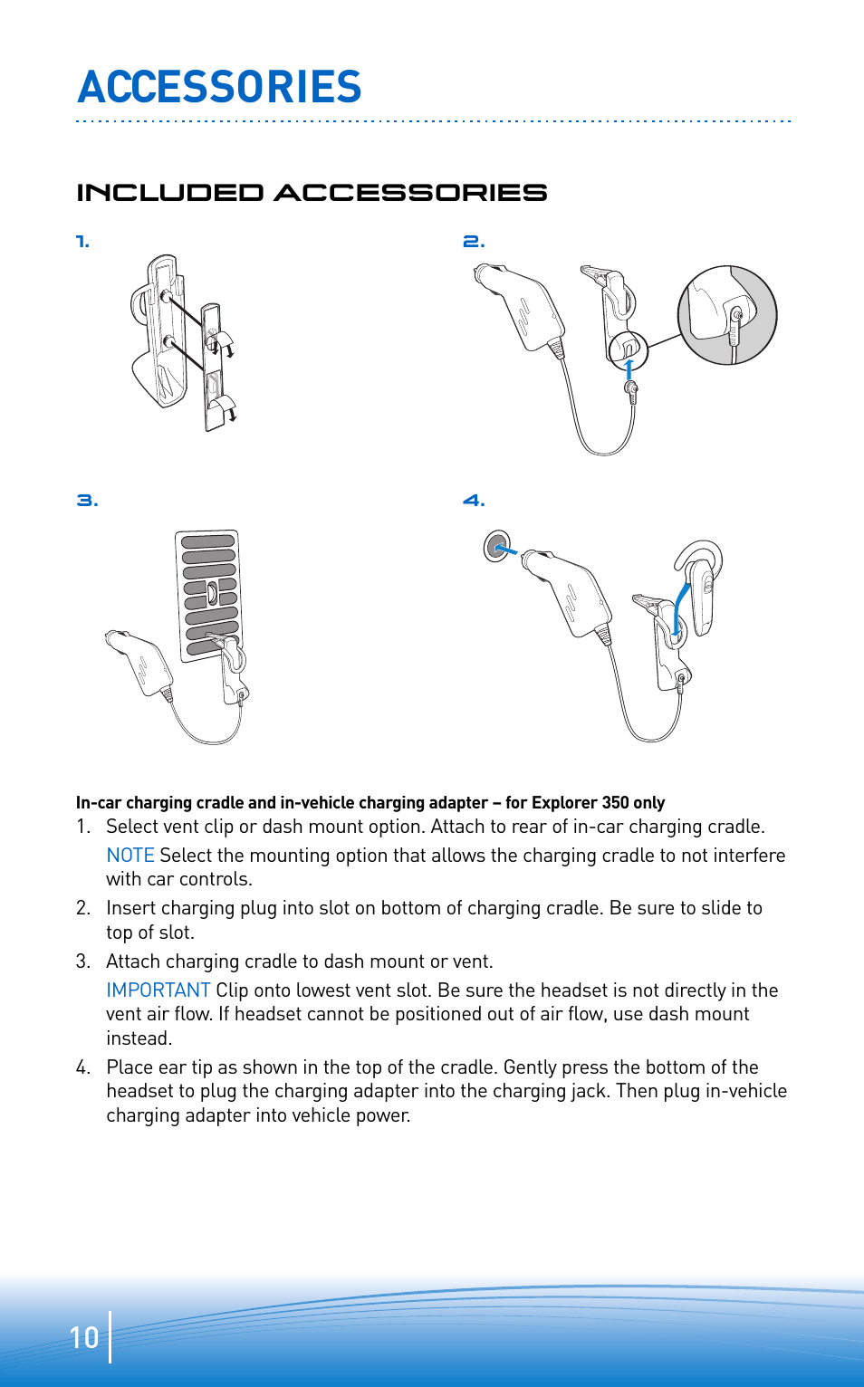 Accessories, Included accessories | Plantronics EXPLORER 300 User Manual | Page 10 / 32