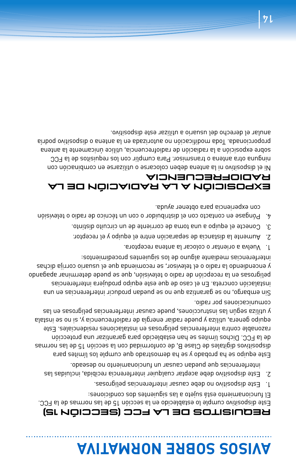 Avisos sobre norma tiva, Requisitos de la fcc (sección 15), Exposición a la radiación de la radiofrecuencia | Plantronics EXPLORER 300 User Manual | Page 19 / 32