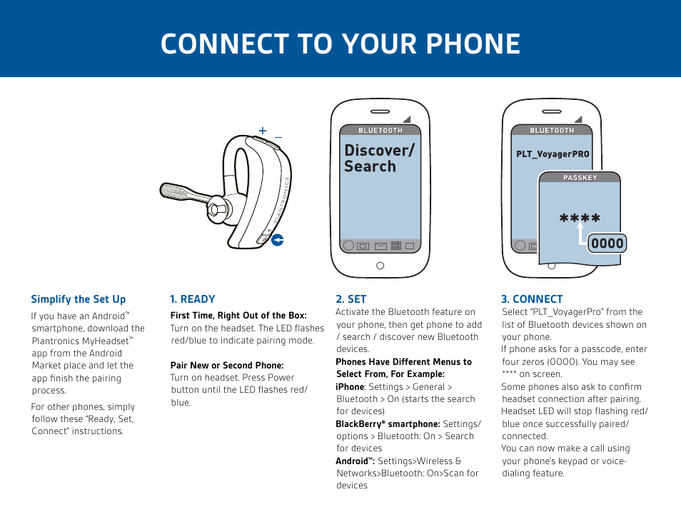 Connect to your phone | Plantronics Voyager PRO HD User Manual | Page 3 / 10