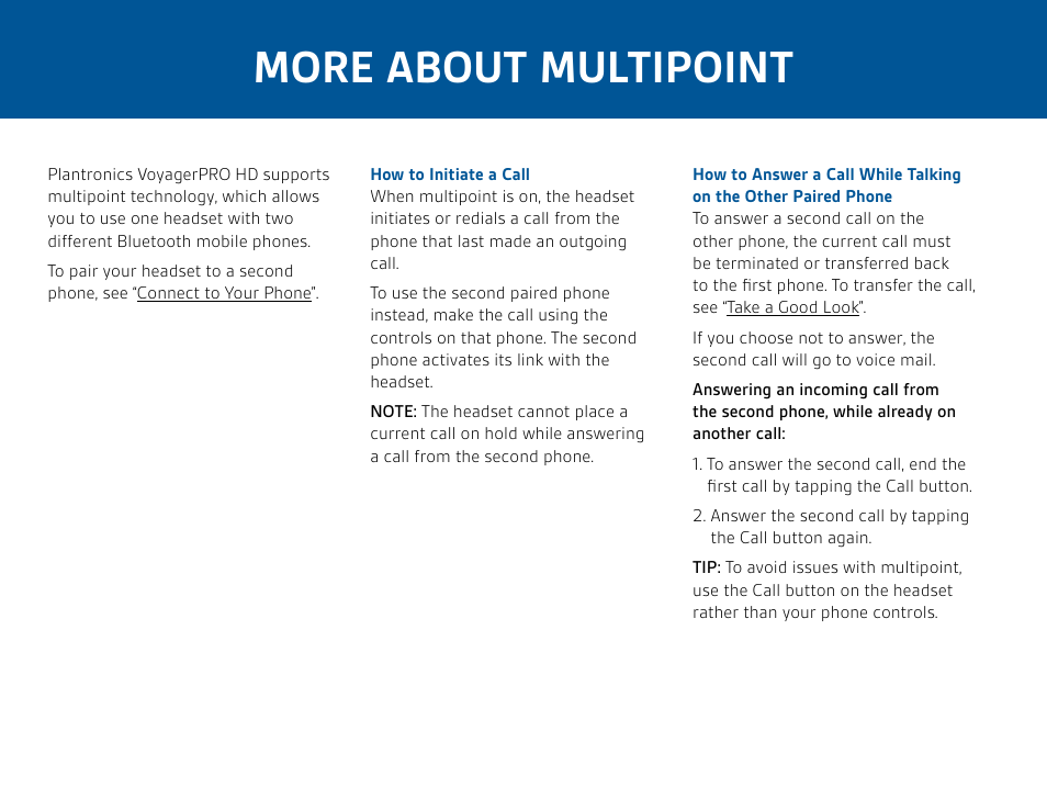 More about multipoint | Plantronics Voyager PRO HD User Manual | Page 8 / 10