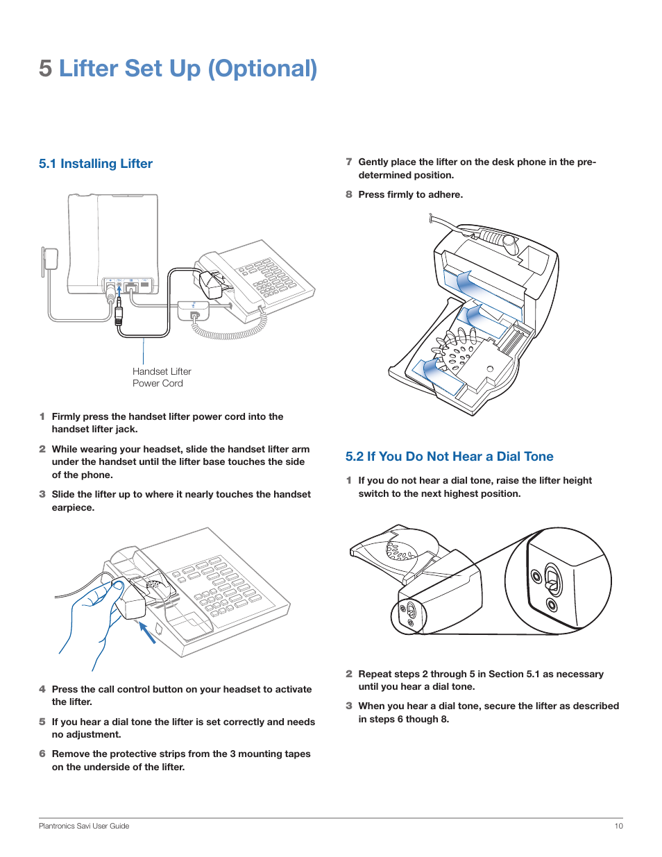 5lifter set up (optional) | Plantronics Wireless Headset System WO100 User Manual | Page 10 / 28