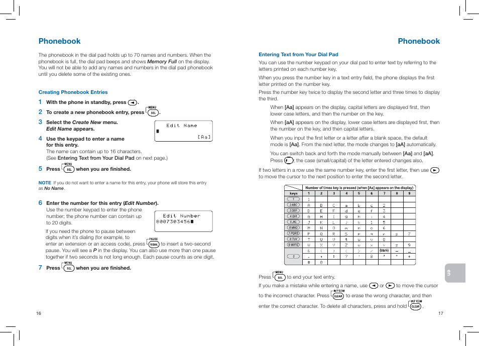 Phonebook | Plantronics CT14 User Manual | Page 11 / 37