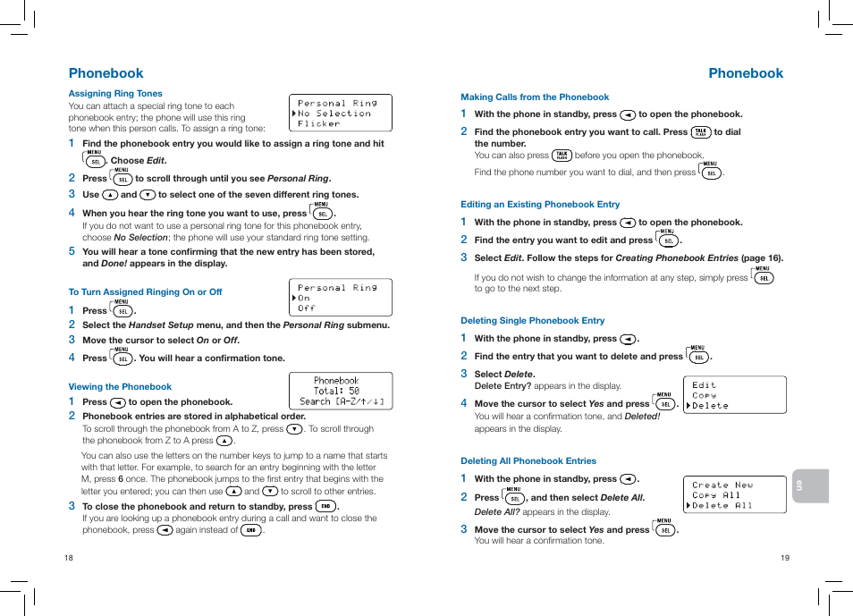 Phonebook | Plantronics CT14 User Manual | Page 12 / 37