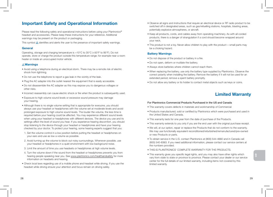 Important safety and operational information, Limited warranty | Plantronics CT14 User Manual | Page 17 / 37