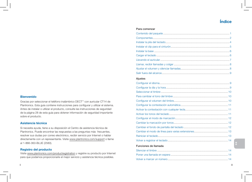 Índice | Plantronics CT14 User Manual | Page 20 / 37