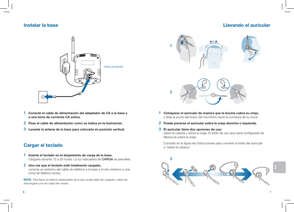 Instalar la base cargar el teclado, Llevando el auricular | Plantronics CT14 User Manual | Page 24 / 37