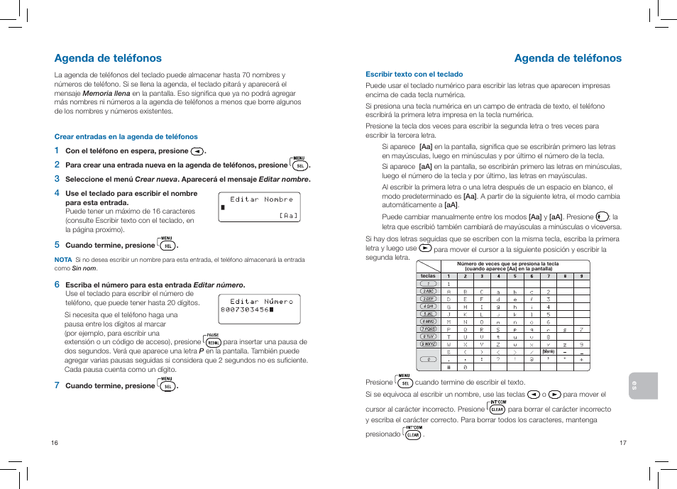 Agenda de teléfonos | Plantronics CT14 User Manual | Page 29 / 37