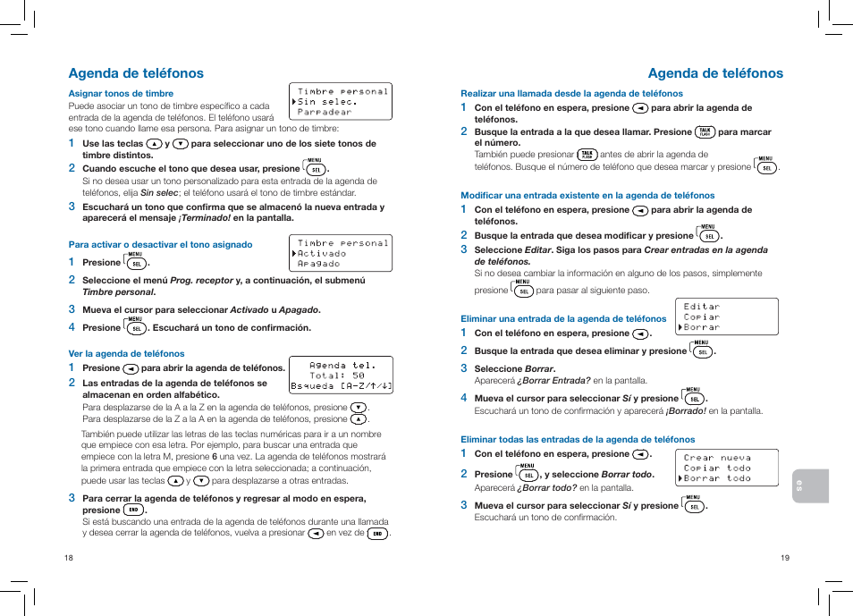 Agenda de teléfonos | Plantronics CT14 User Manual | Page 30 / 37