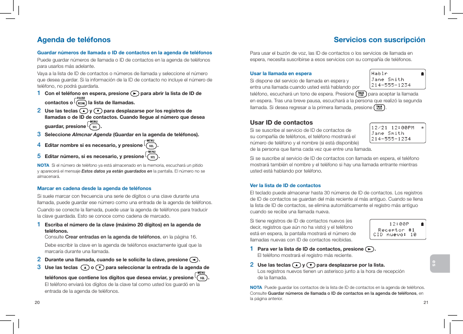 Agenda de teléfonos, Servicios con suscripción | Plantronics CT14 User Manual | Page 31 / 37